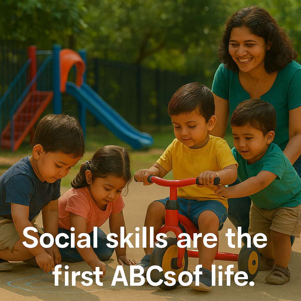 Children playing outdoors at Upward Preschool, developing social skills and teamwork in a nurturing environment.